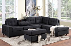 3 Pc. Heights Black Linen Sectional Set (30Heights) 