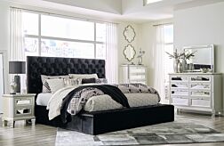 Lindenfield Black Upholstered King Bed Set - 6 Pc.