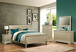 6 Pc. Lacy Champagne Sleigh Bed Set - QK