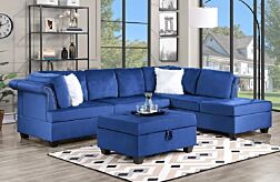 3 Pc. Ava Blue Sectional Set - Includes Ottoman