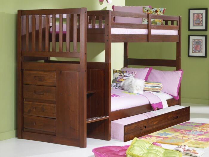 Stair Step Mission Twin Bunk Bed, Twin Bunk Beds With Trundle And Stairs