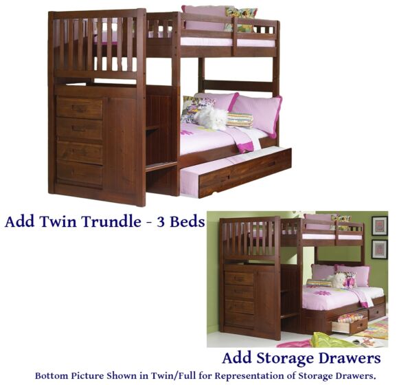 Stair Step Mission Twin Bunk Bed, Mission Twin Bed With Storage