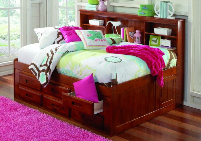 Daybed Bookcase Merlot Finish Full, Twin Bed With 6 Drawers And Bookcase Headboard