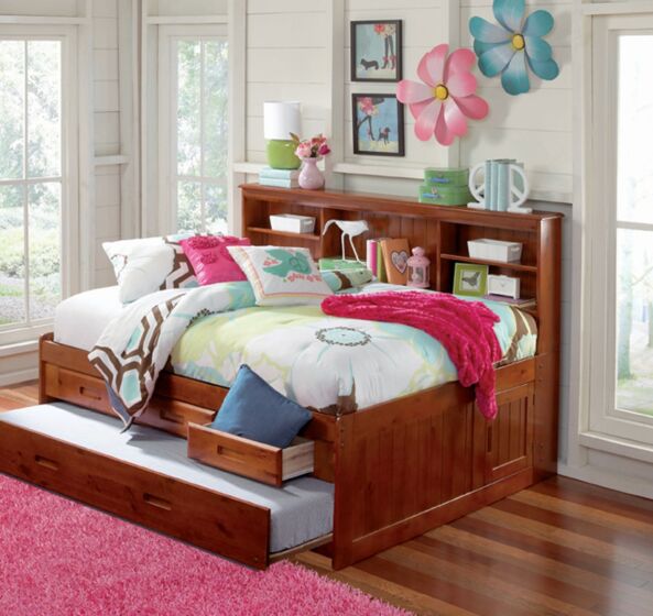 Daybed Bookcase Merlot Finish Twin, Trundle Bed With Storage And Bookcase