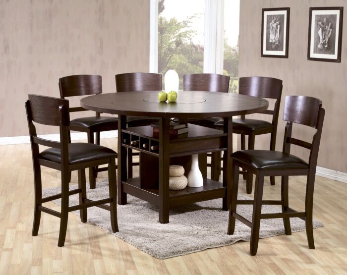 Conner Pub Counter Height Dining Set, Round Wood Dining Table With Leaf And Chairs