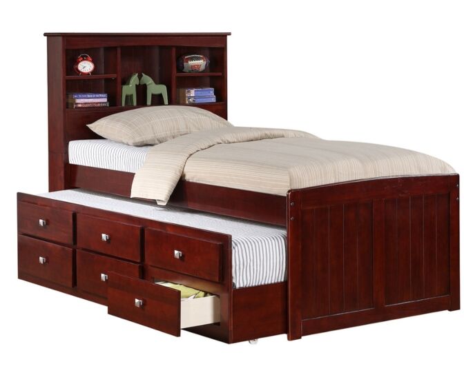 Bookcase Captains Trundle Platform Bed, Twin Bed With Bookcase And Trundle