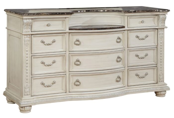 Crown Mark B1630 1 Stanley Ant Wh, Antique White Marble Top Dresser
