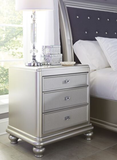 Coralayne Nightstand Silver Ashley Furniture Signature Design Exquisite Hollywood Regency Flair Design