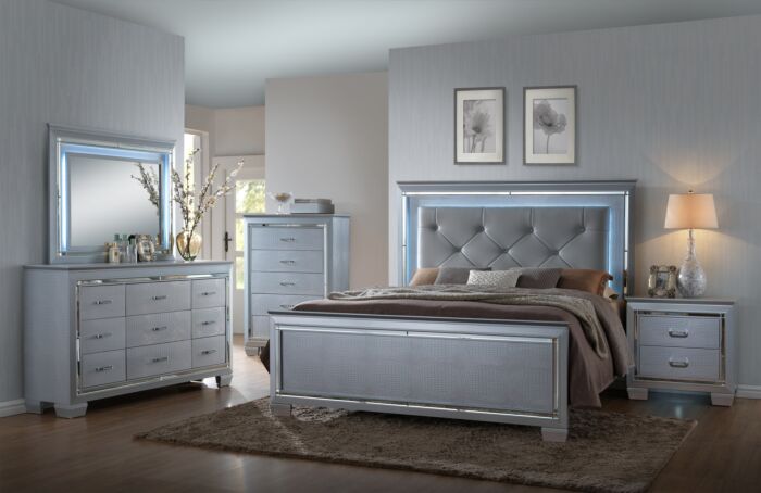 Lillian Queen Bed Set (led Lighting) - 6 Pc.