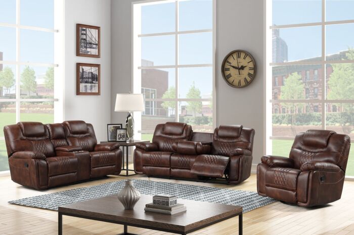 3 Pc Galveston Brown Reclining Sofa Set