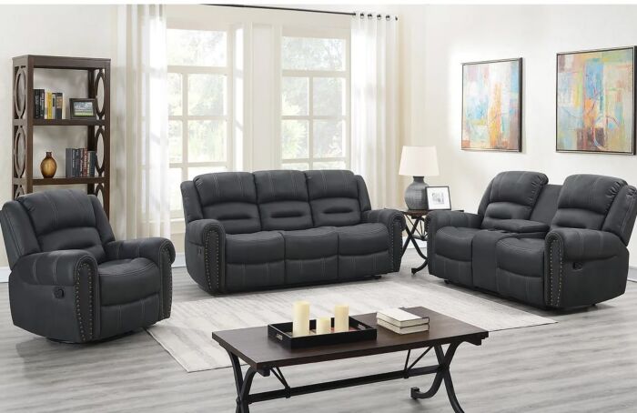 Houston Grey Reclining Sofa Set 3 Pc
