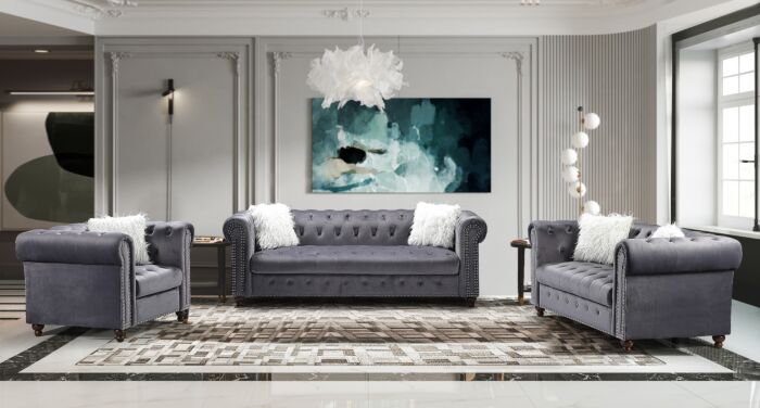 Milan Grey Sofa Loveseat Set 2 Pc