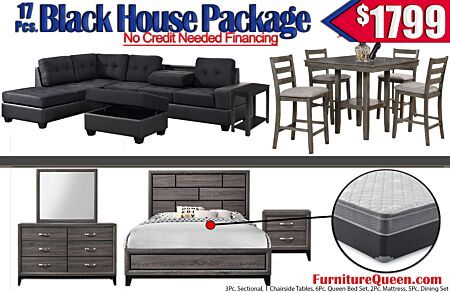 Whole House Furniture Package Deal - $1799 - Black Sectional 
