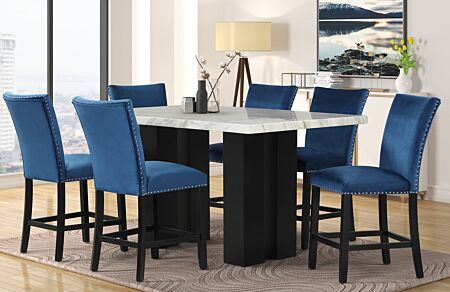 Blue Formal Faux Marble Dining Room Set (1220)