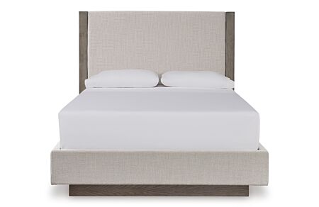 Anibecca Queen Bed - Grey/Taupe Upholstery