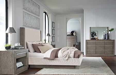 Anibecca Queen Bedroom Set - 6 Pc. - Grey/Taupe Upholstery