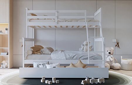 White Twin over Full Bunk Bed w/ Trundle (BB21)