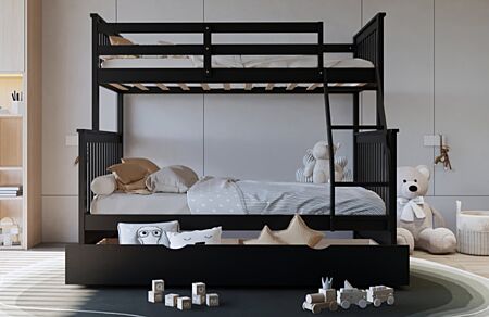 Black Twin over Full Bunk Bed w/ Trundle (BB22)