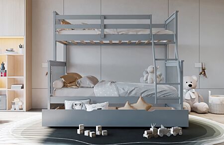 Gray Twin over Full Bunk Bed w/ Trundle (BB23)