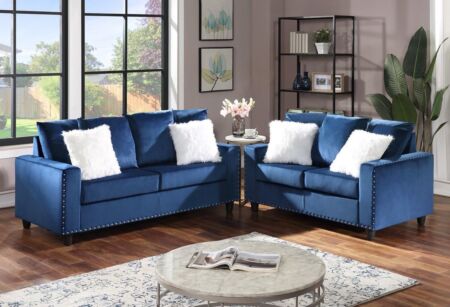 2 Pc. Cinderella Blue Sofa & Loveseat Set 