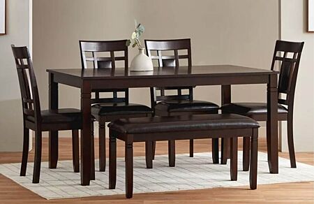 Espresso Dining Set - Table + 4 Chairs + Bench - D1015