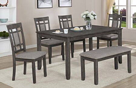 Grey Dining Set - Table + 4 Chairs + Bench (D2015)