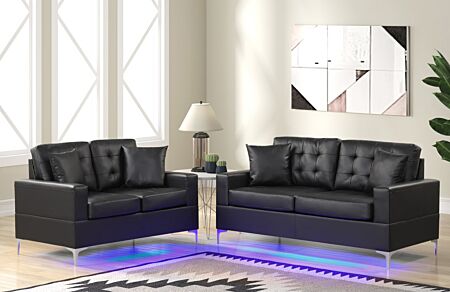 Miami Black Sofa & Loveseat Set - Happy Homes