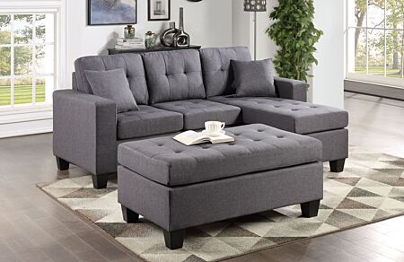 3 Pc. Naomi Grey Linen Sofa Chaise Set