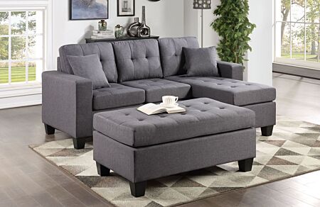 3 Pc. Naomi Grey Linen Sofa Chaise Set 
