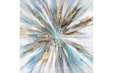 Blue/White/Grey/Gold Sunburst Tempered Glass Wall Art - Picture